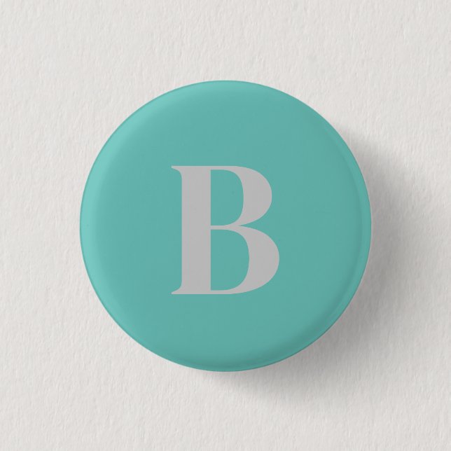 Exclusive Unique Light Teal Grey Monogram Modern 3 Cm Round Badge (Front)