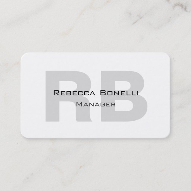 Exclusive Unique White Grey Monogram Manager Business Card (Front)