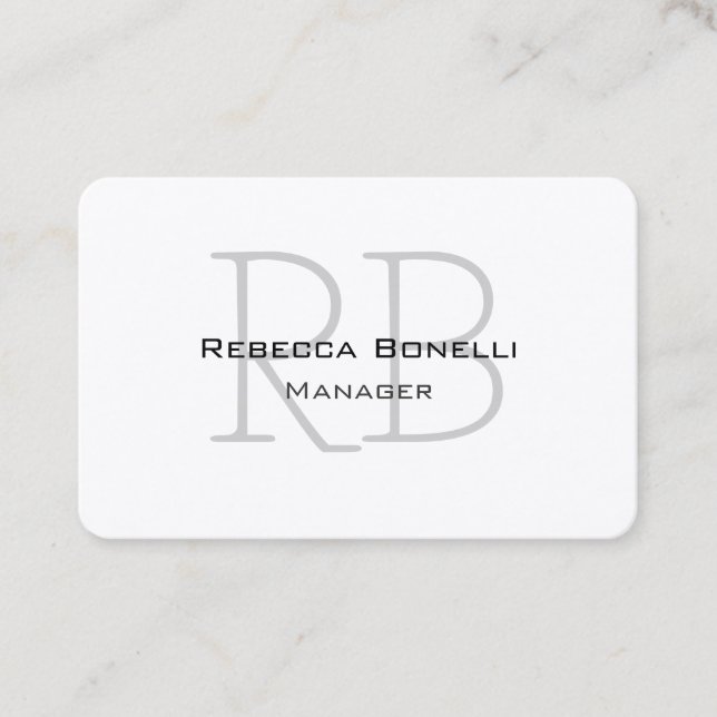 Exclusive Unique White Grey Monogram Modern Business Card (Front)