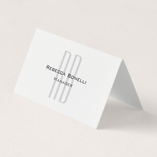 Exclusive Unique White Grey Monogram Modern Business Card (Front)