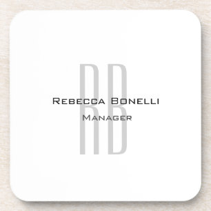 Exclusive Unique White Grey Monogram Modern Coaster