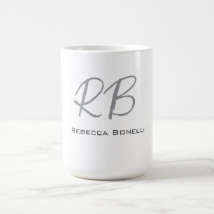 Exclusive Unique White Grey Monogram Modern Coffee Mug