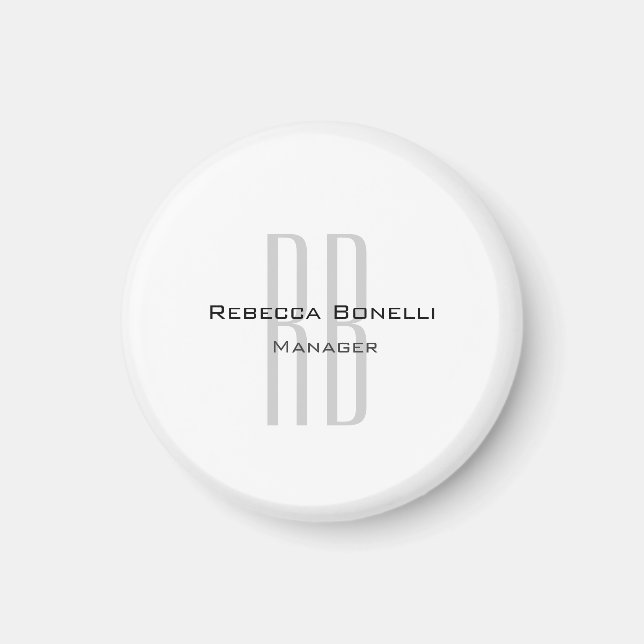 Exclusive Unique White Grey Monogram Modern Magnet (Front)