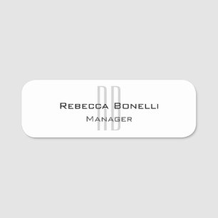 Exclusive Unique White Grey Monogram Modern Name Tag