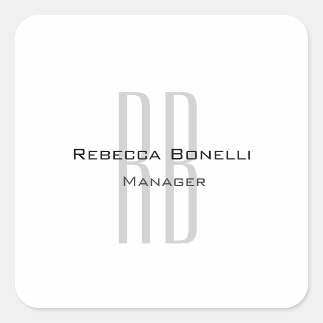 Exclusive Unique White Grey Monogram Modern Square Sticker (Front)