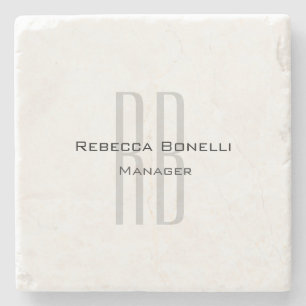 Exclusive Unique White Grey Monogram Modern Stone Coaster