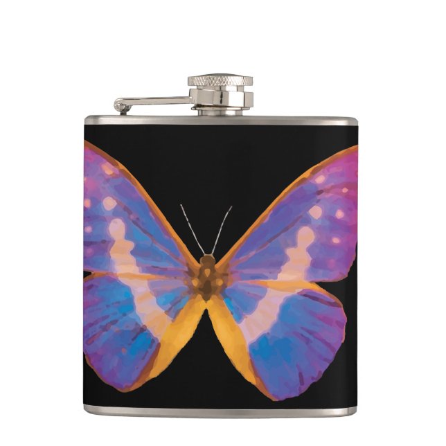 Excotic Butterfly Watercolor Hip Flask (Front)