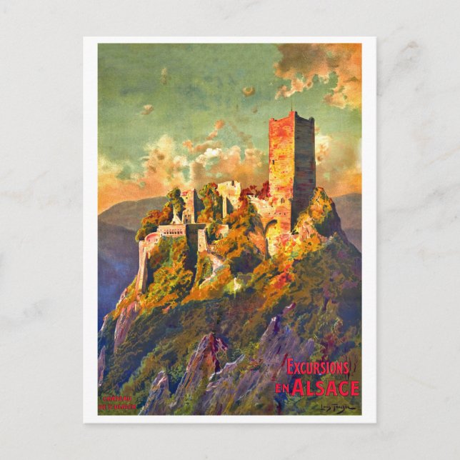 Excursions in Alsace, France, vintage travel Postcard (Front)