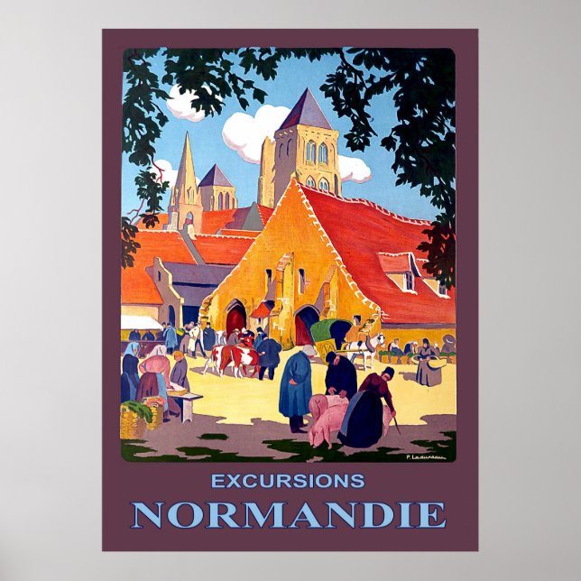 Excursions in Normandy, France, vintage travel Poster (Front)