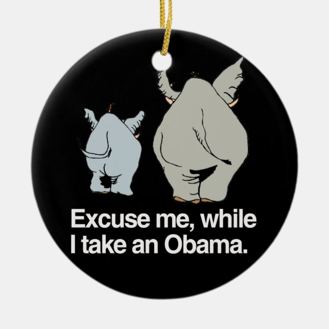 Excuse me while I take an Obama -.png Ceramic Tree Decoration (Front)