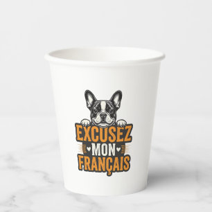 Excusez Mon Franais French Bulldog Vintage Paper Cups