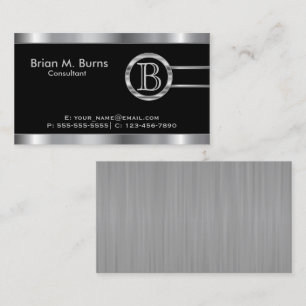 Executive Black and Silver Faux Metallic -Monogram Business Card