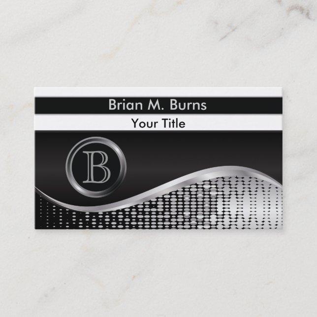 Executive Black and Silver |  Monogram Business Card (Front)