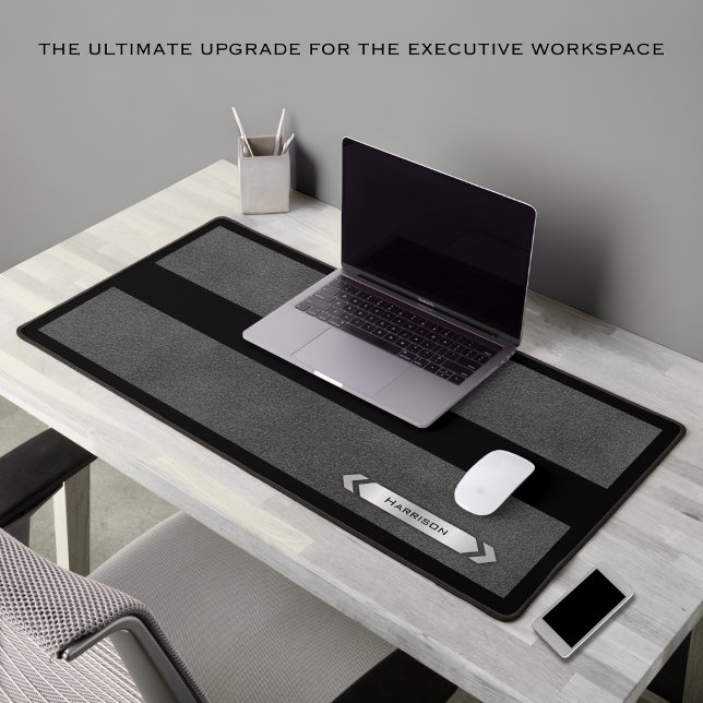 Executive Black Grey Minimalist For Him Desk Mat (Designed to be a thoughtful and high-end gift for a boss, manager, or client)