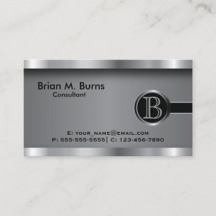 Executive Black Steel Monogram Business Card