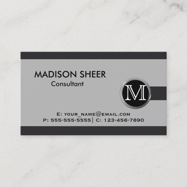 Executive Black Steel Monogram Business Card (Front)