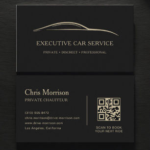Executive Car Service QR Code Black & Gold Business Card