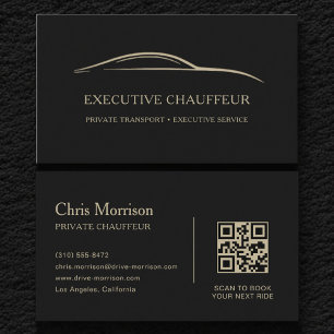 Executive Chauffeur QR Code Black & Gold Business Card