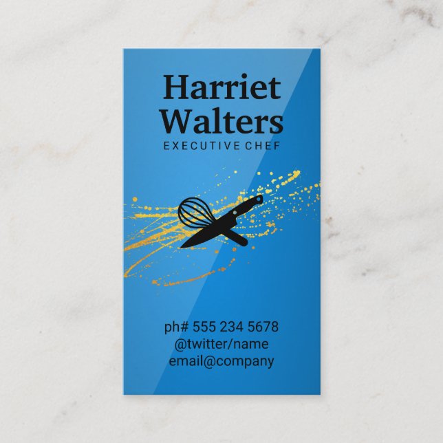 Executive Chef Kitchen Knife and Whisk Business Card (Front)