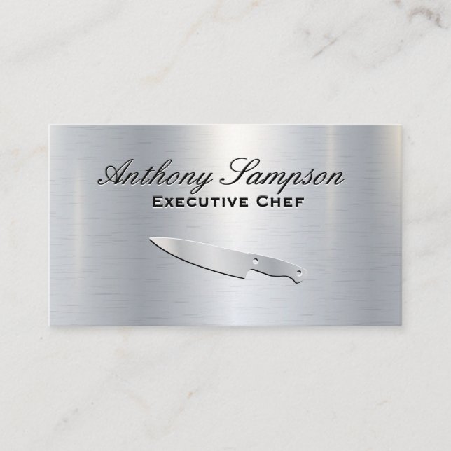 Executive Chef | Silver Metallic Gloss Background Business Card (Front)