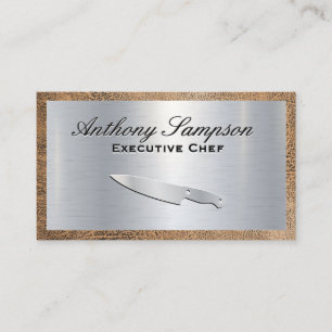 Executive Chef Silver Metallic Leather Border Business Card