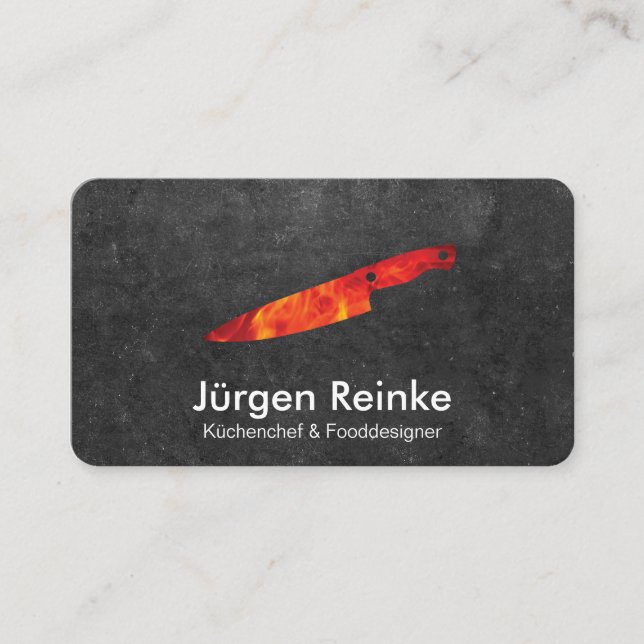 Executive Chef Slate Fire Knife Business Card (Front)