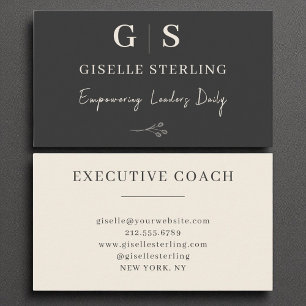 Executive Coach Black Cream Monogram Elegant  Business Card