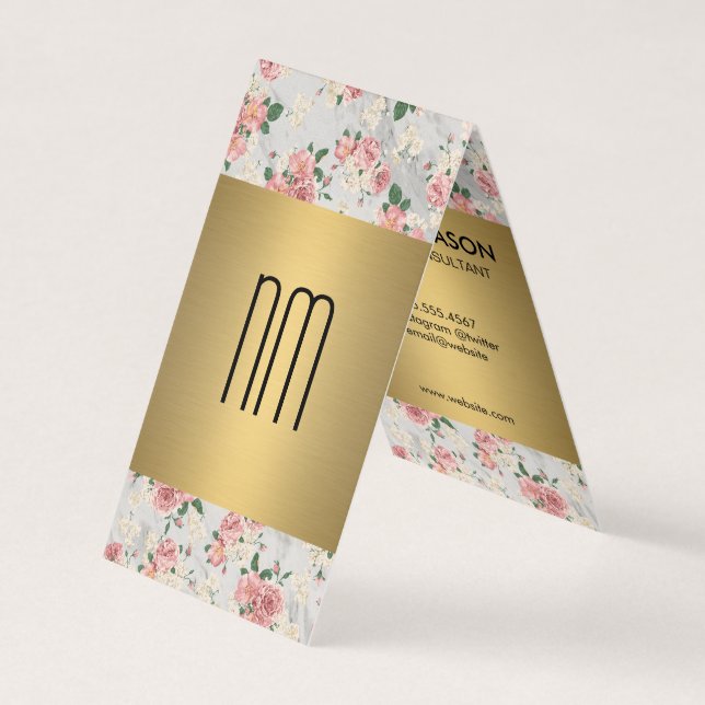 Executive Gold Floral Pattern Series with Monogram Business Card (Front)