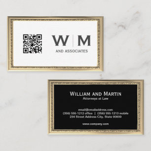 Executive Gold Frame Antique Monogram   qr Code Business Card
