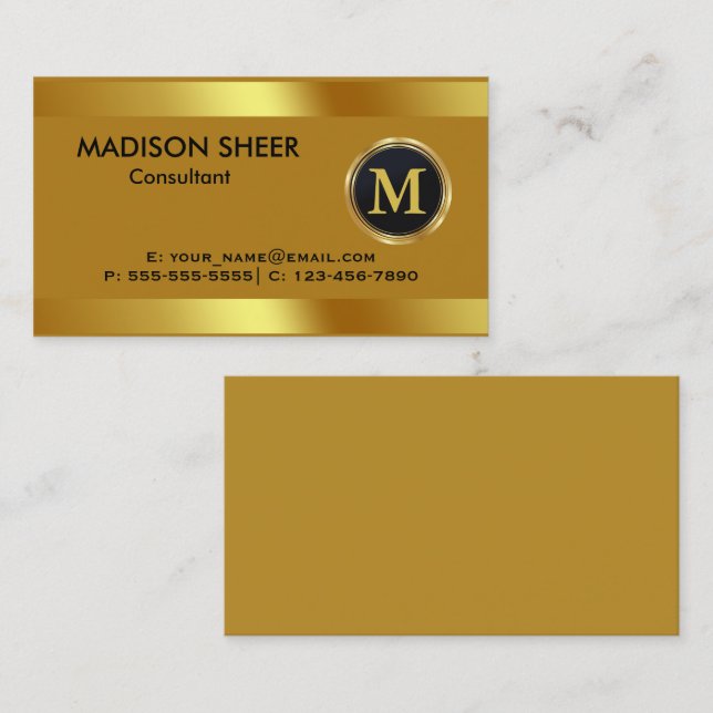 Executive Gold Steel Monogram Business Card (Front/Back)