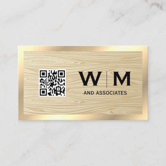 Executive Gold | Wood Grain | QR Code Business Card (Front)