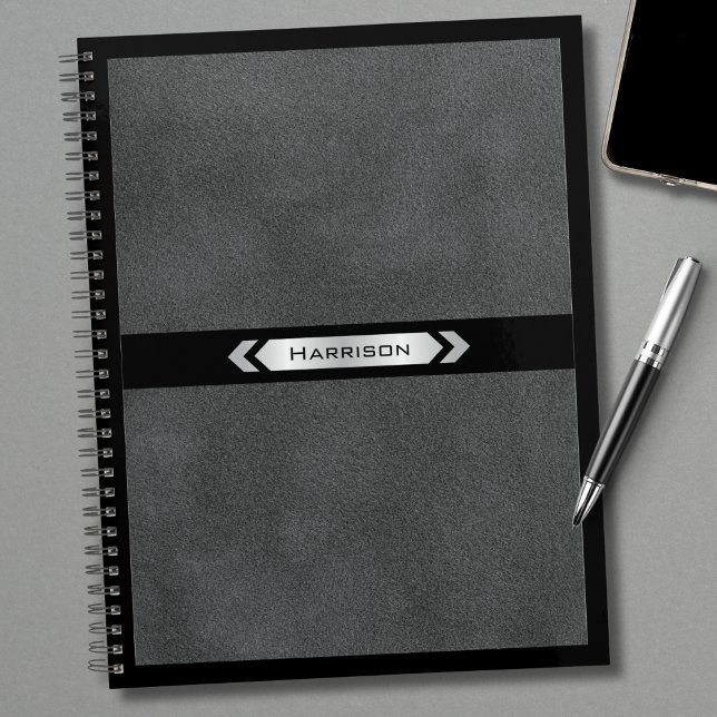 Executive Grey Black Minimalist Name Professional  Planner (The ultimate high-end accessory for the modern executive)