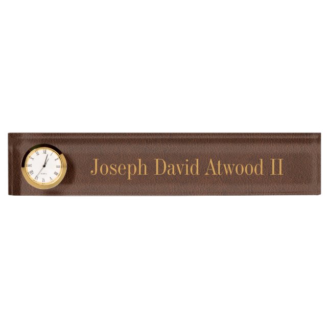 Executive Male Acrylic Desk Nameplate with Clock (Front)
