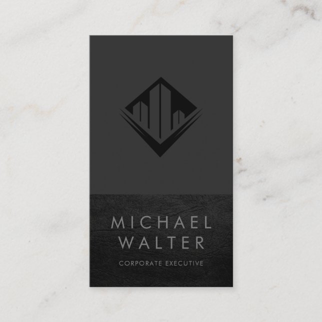 Executive Minimalist | Leather Trim Business Card (Front)
