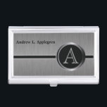 Executive Monogram Design - Black Brush Steel Business Card Holder<br><div class="desc">Executive Designed Business Card Cases ready for you to customise. ✔NOTE: ONLY CHANGE THE TEMPLATE AREAS NEEDED! 😀 If needed, you can remove the text and start fresh adding whatever text and font you like. 📌If you need further customisation, please click the "Click to Customise further" or "Customise or Edit...</div>