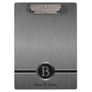 Executive Monogram Design - Black Brush Steel Clipboard
