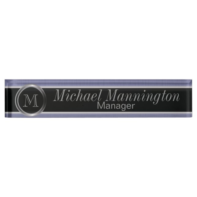 Executive Monogram Design - Sapphire Brush Steel Nameplate (Front)