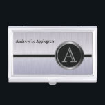 Executive Monogram Design | Tanzanite Brush Steel Business Card Holder<br><div class="desc">Executive Designed Business Card Cases ready for you to customise. ✔NOTE: ONLY CHANGE THE TEMPLATE AREAS NEEDED! 😀 If needed, you can remove the text and start fresh adding whatever text and font you like. 📌If you need further customisation, please click the "Click to Customise further" or "Customise or Edit...</div>