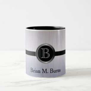Executive Monogram Design - Tanzanite Brush Steel Two-Tone Coffee Mug