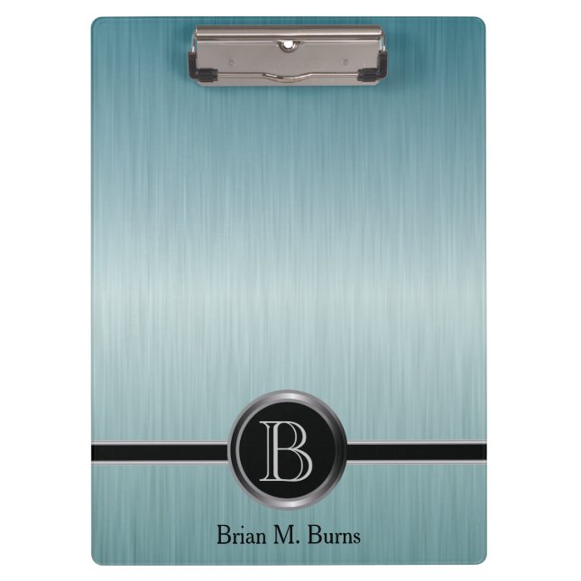 Executive Monogram Design - Turquoise Brush Steel Clipboard (Front)