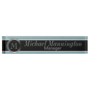 Executive Monogram Design Turquoise Brush Steel Nameplate