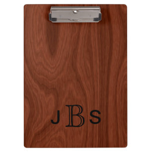 Executive Monogrammed Initials Mahogany Wood Look Clipboard