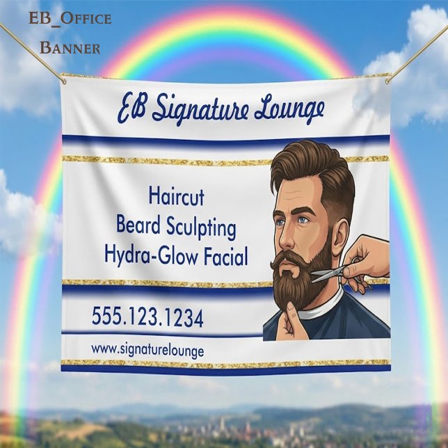 Executive Navy Blue & Gold Stripes Hairdresser  Banner (Creator Uploaded)