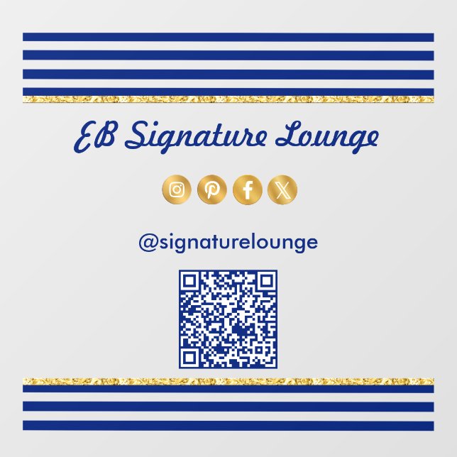 Executive Navy Blue Stripes & Gold QR Code (Sheet)
