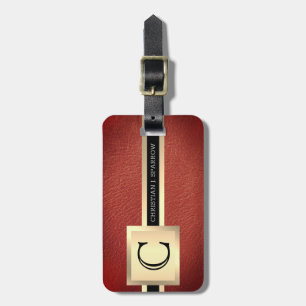 Executive Red Leather & Gold Metal monogrammed Luggage Tag