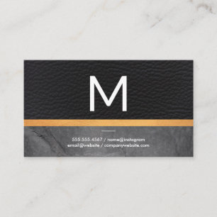 Executive Sleek Leather Slate Gold Trim Business Card