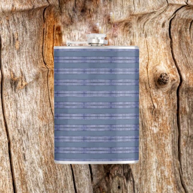 Executive Striped Blue  Hip Flask (This Executive Striped Blue Flask, fits right into this woody setting!)