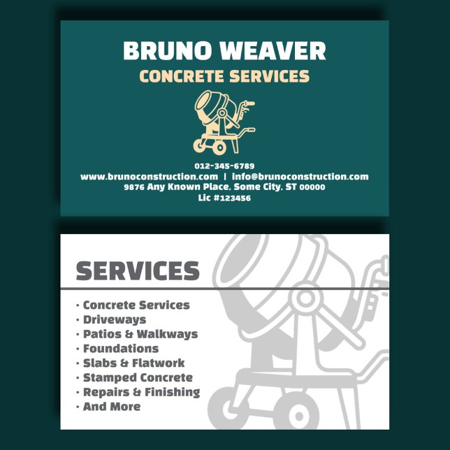 Executive Teal Concrete Contractor Business Card (Creator Uploaded)