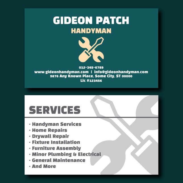 Executive Teal Handyman Services Business Card (Creator Uploaded)
