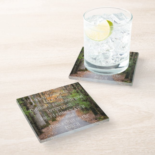 Exercise and good intentions glass coaster (Angled)